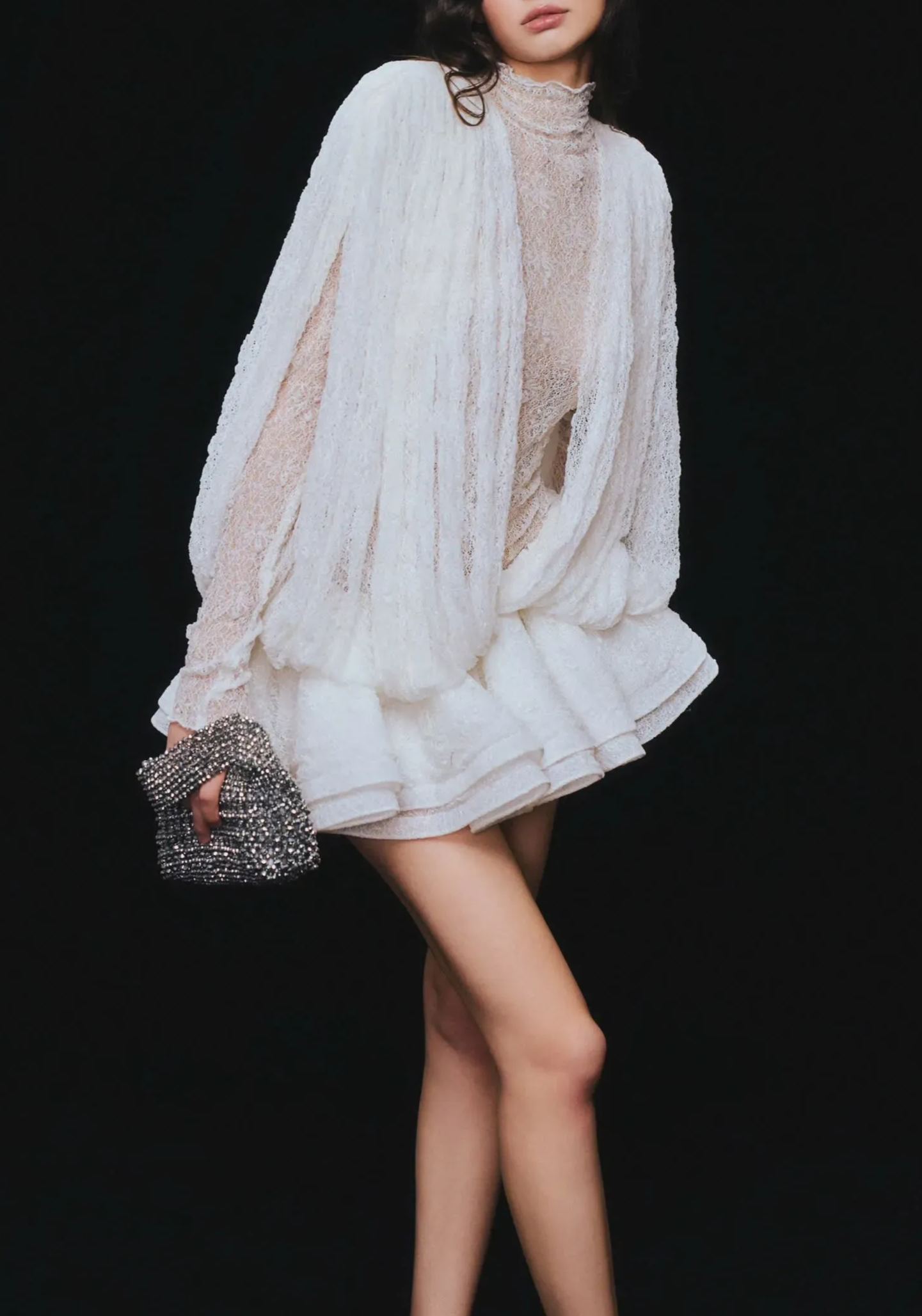 Dabney white semi-sheer lace top & shorts & dress matching set