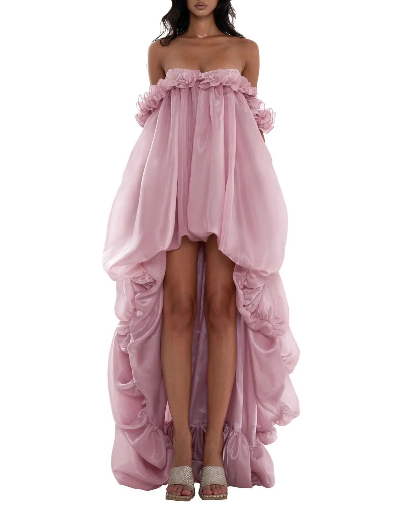 Denica Pink Glossy Bubble Hem Mini Dress