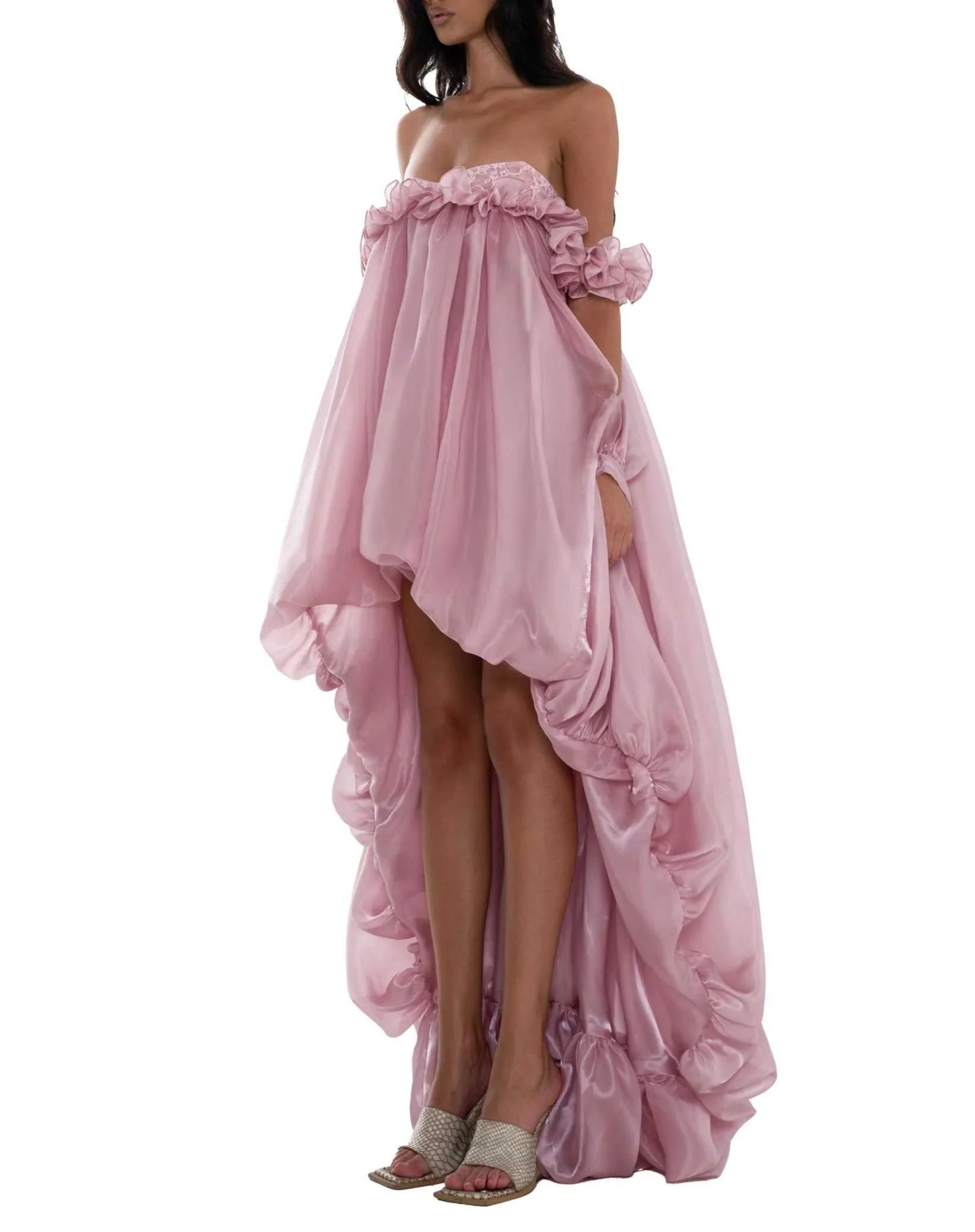 Denica Pink Glossy Bubble Hem Mini Dress