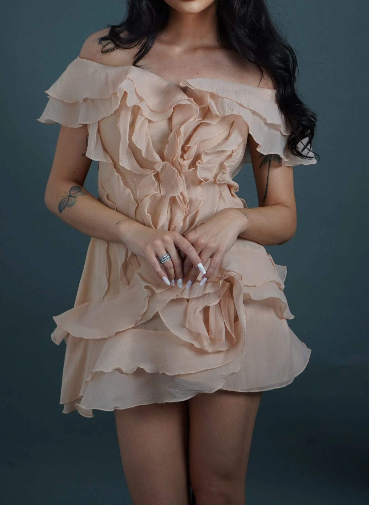 Pandora V Neck Ruffle Mini Dress In Pink