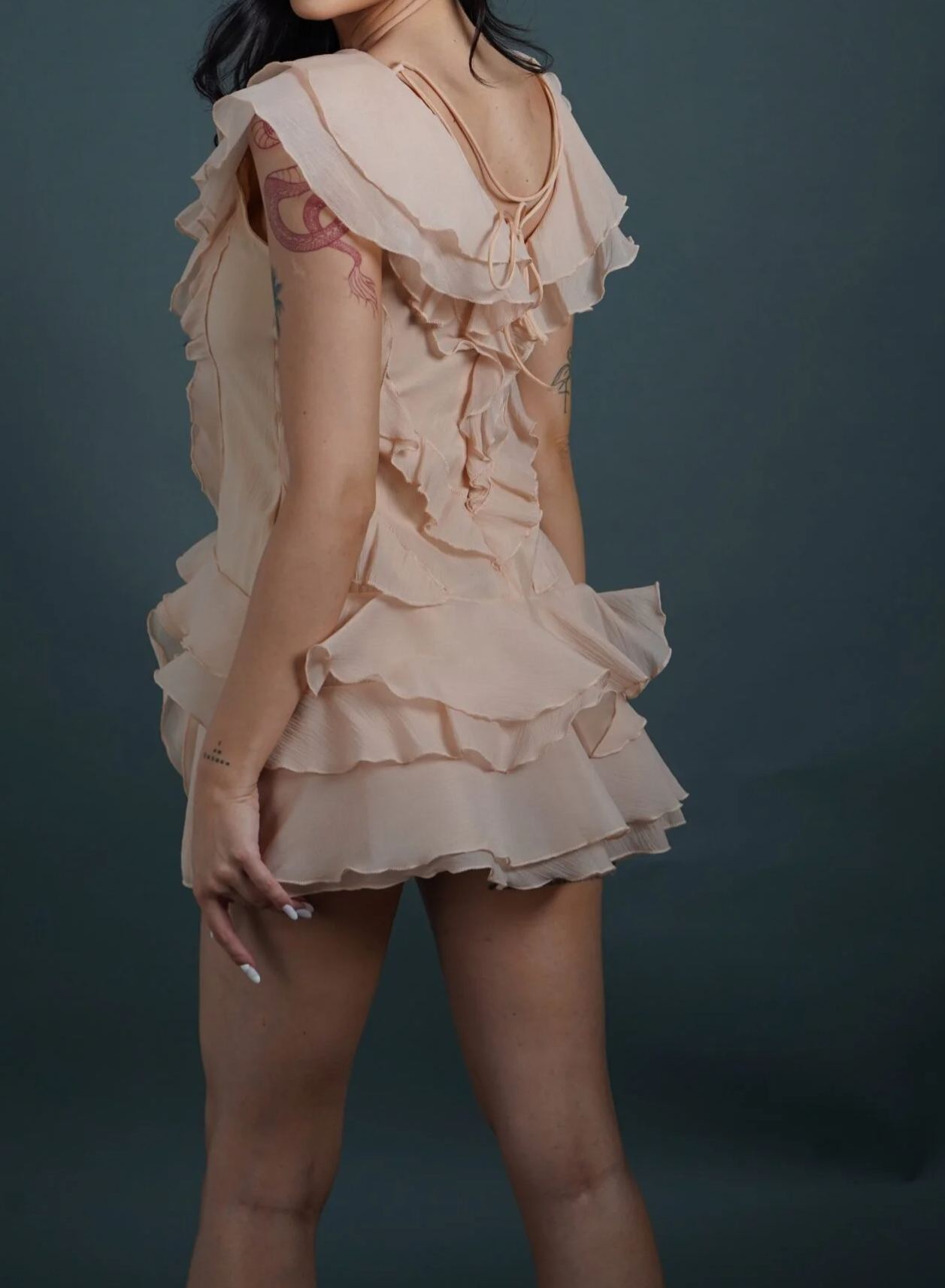 Pandora V Neck Ruffle Mini Dress In Pink