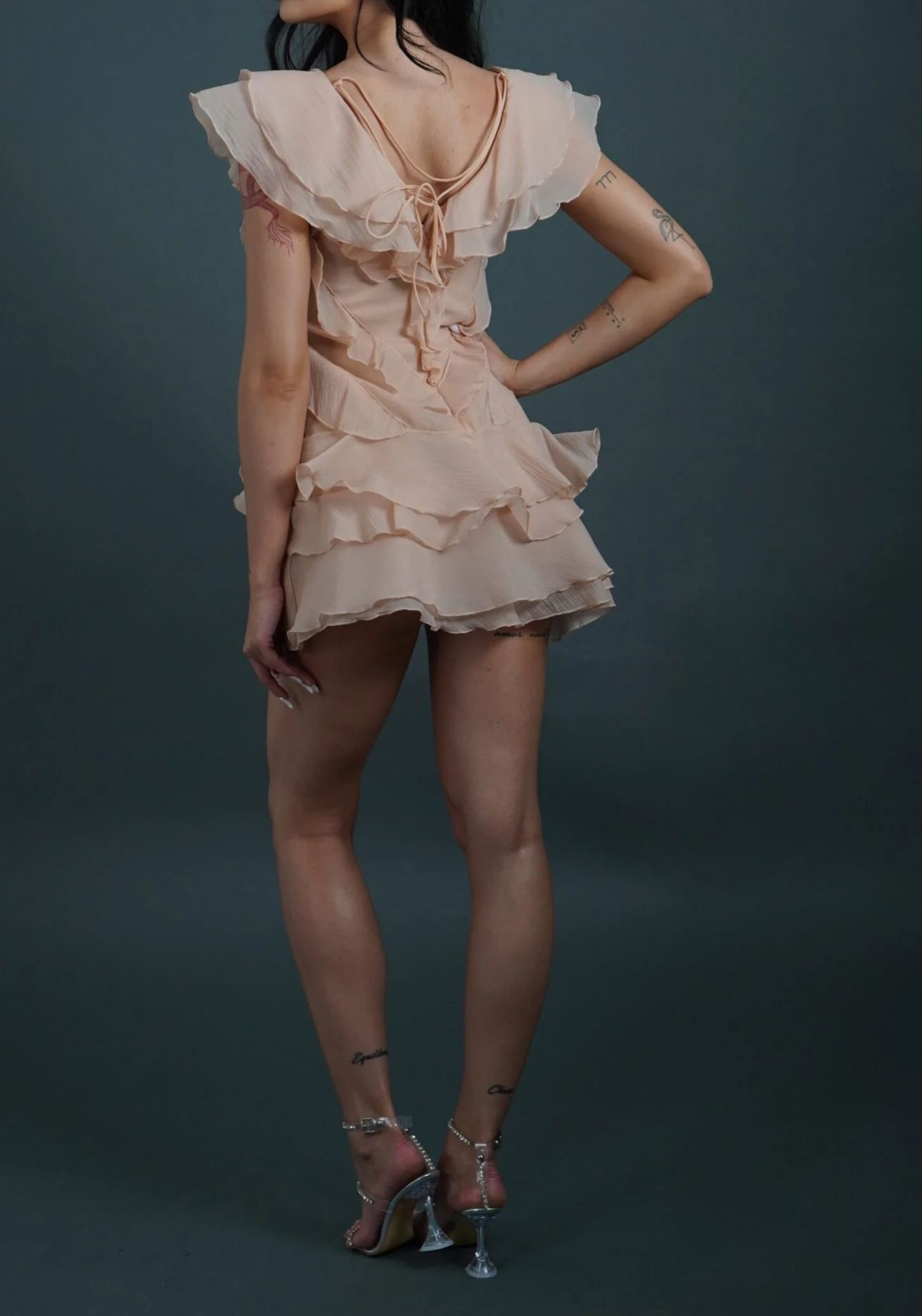 Pandora V Neck Ruffle Mini Dress In Pink