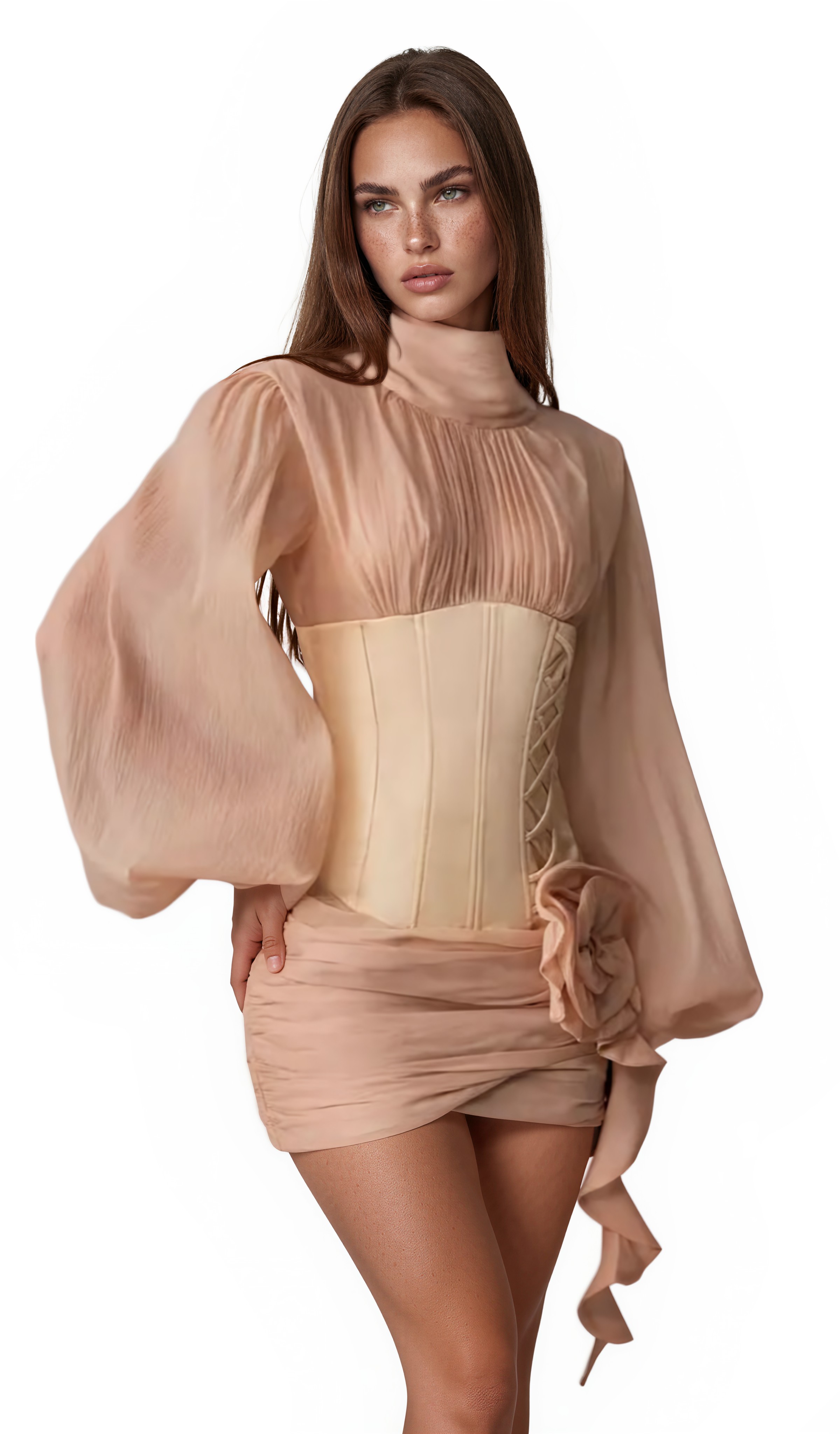 Dodecara cinched-waist floral-appliqué panelled mini dress
