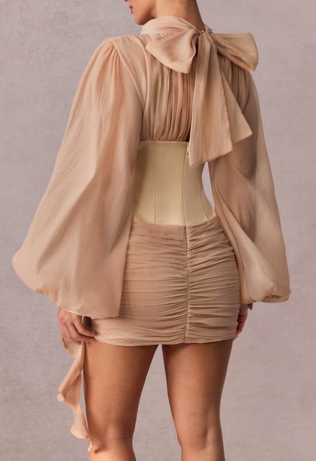 Dodecara cinched-waist floral-appliqué panelled mini dress