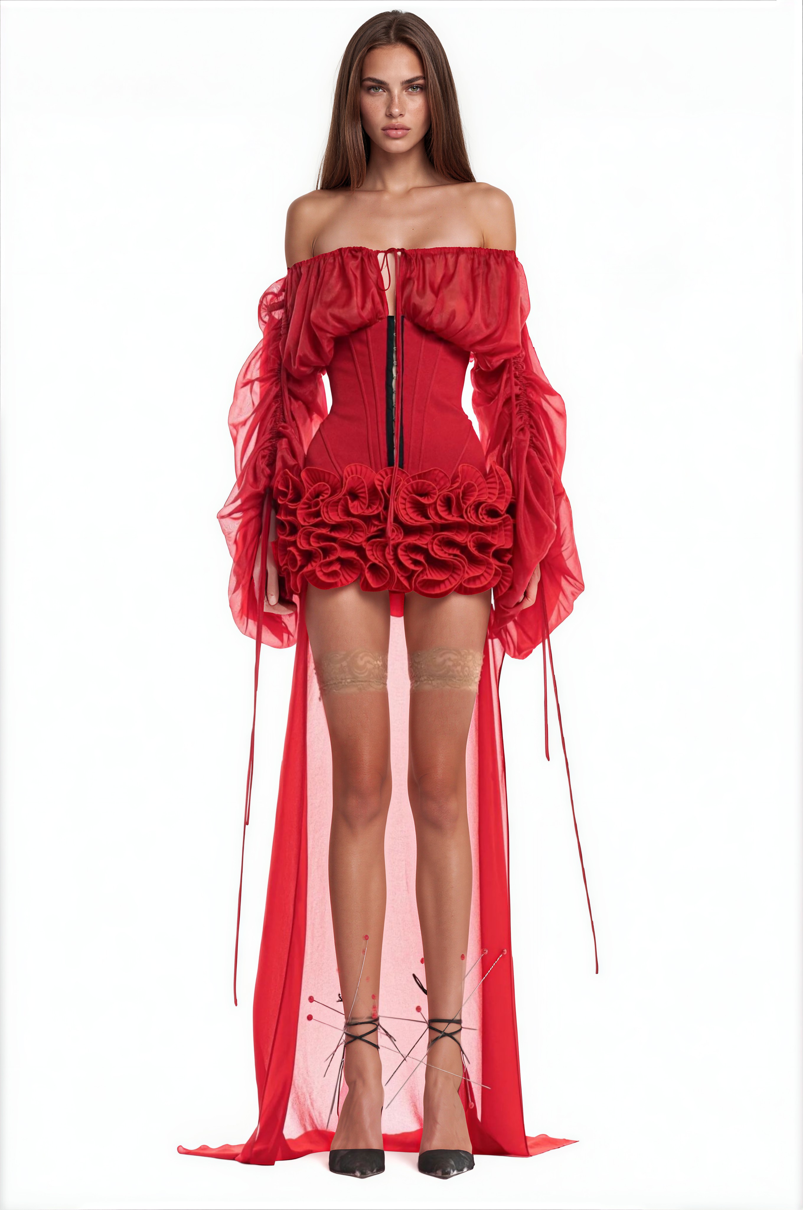 Raziya Off Shoulder Corset Ruffle Mini Dress In Red