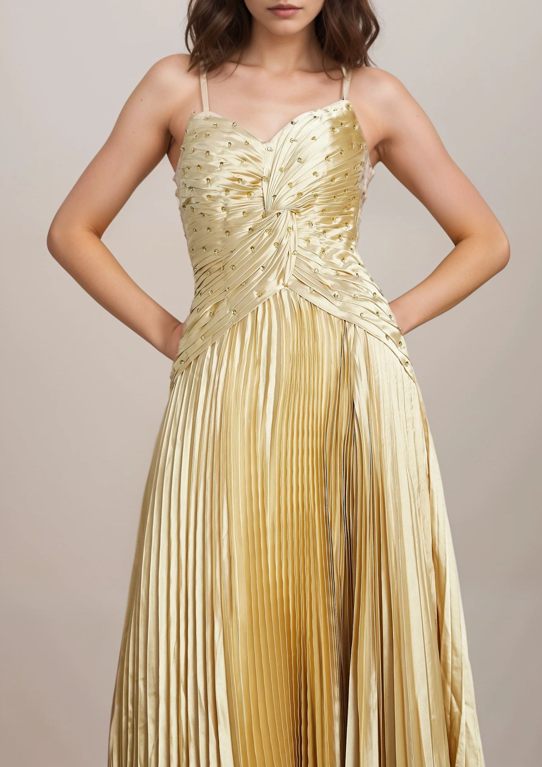 Jagtopo Spaghetti Twisted Pleated Maxi Dress