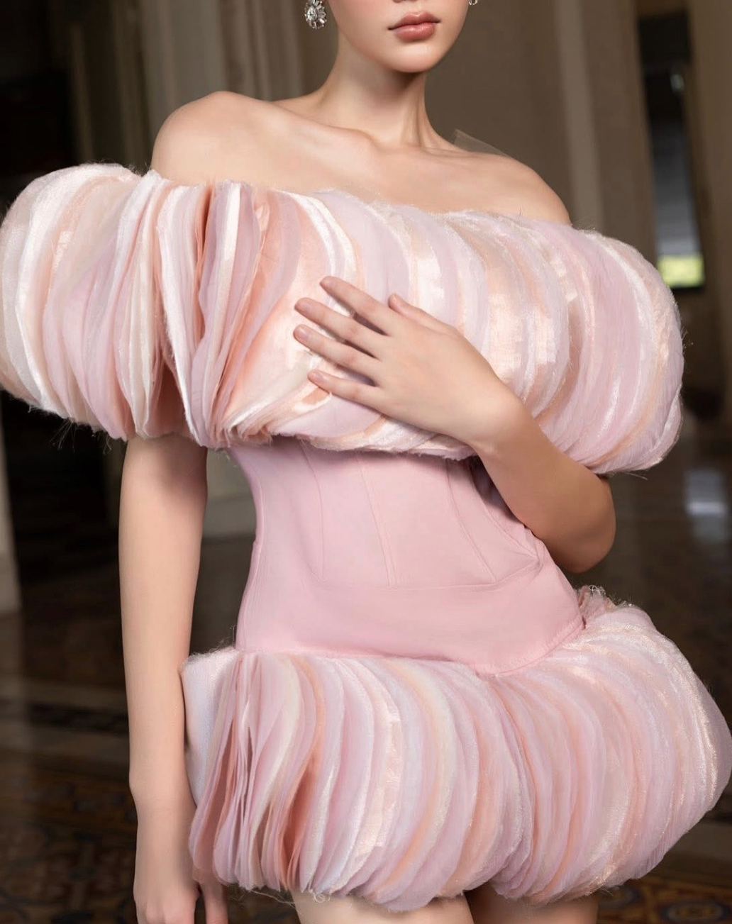 Rodiola Off Shoulder Tulle Mini Dress