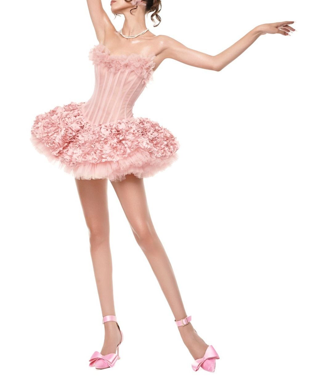 Fionnan Strapless Flower Mini Dress In Pink