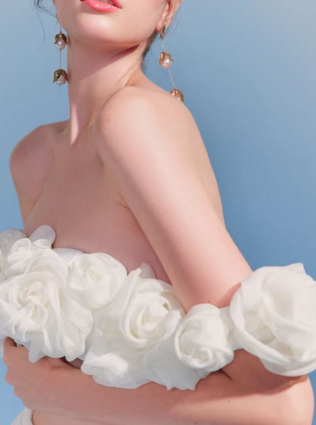 Firuze Off Shoulder Flower Mesh Skirt Set