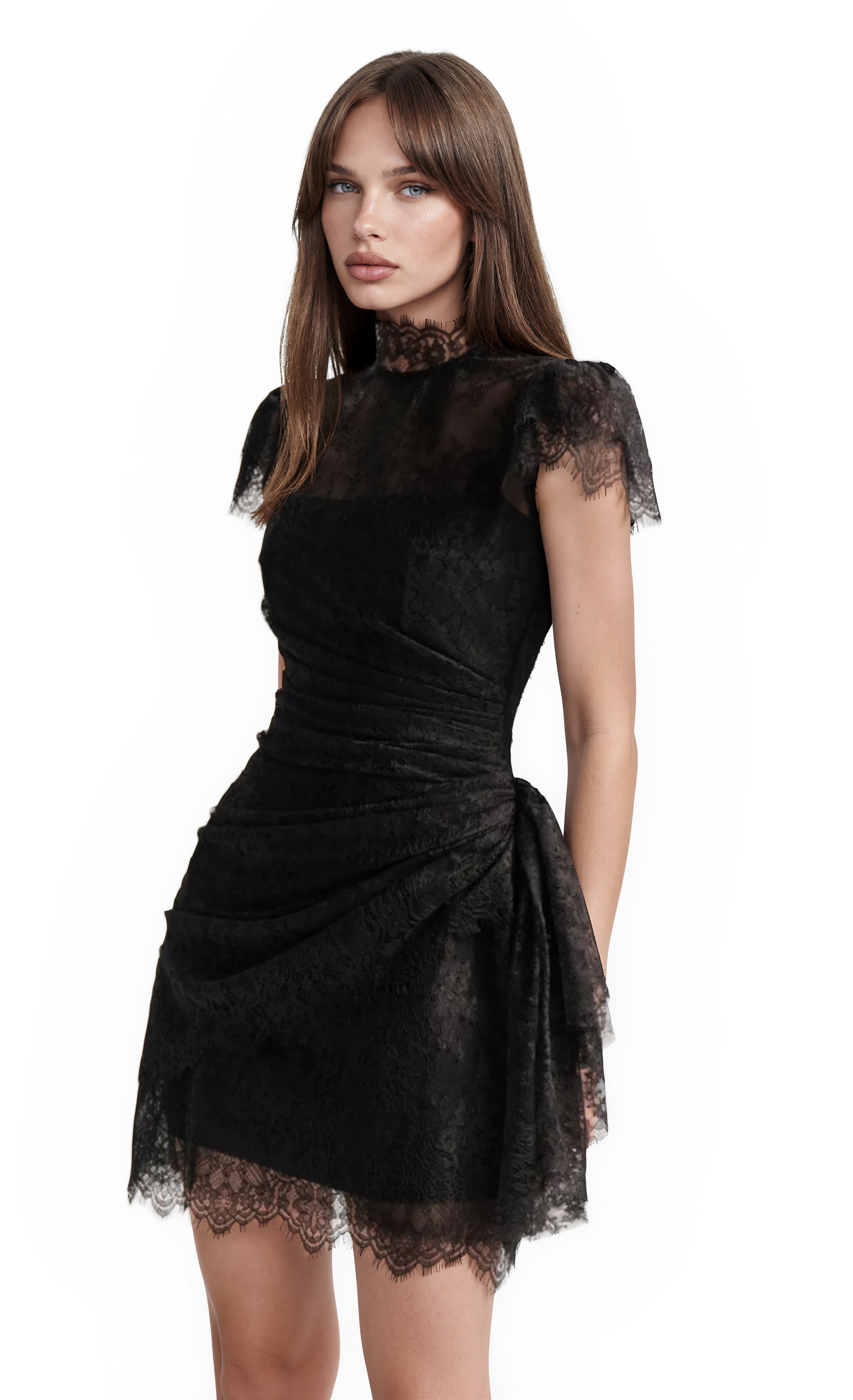 Irinalo Ruch Lace Mini Dress