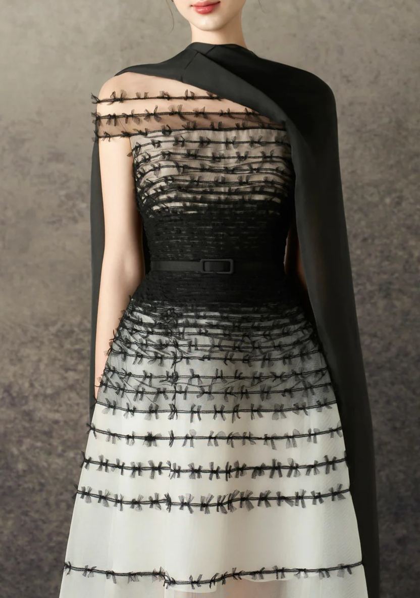 Nasrin Off Shoulder Hayley Mesh Midi Dress