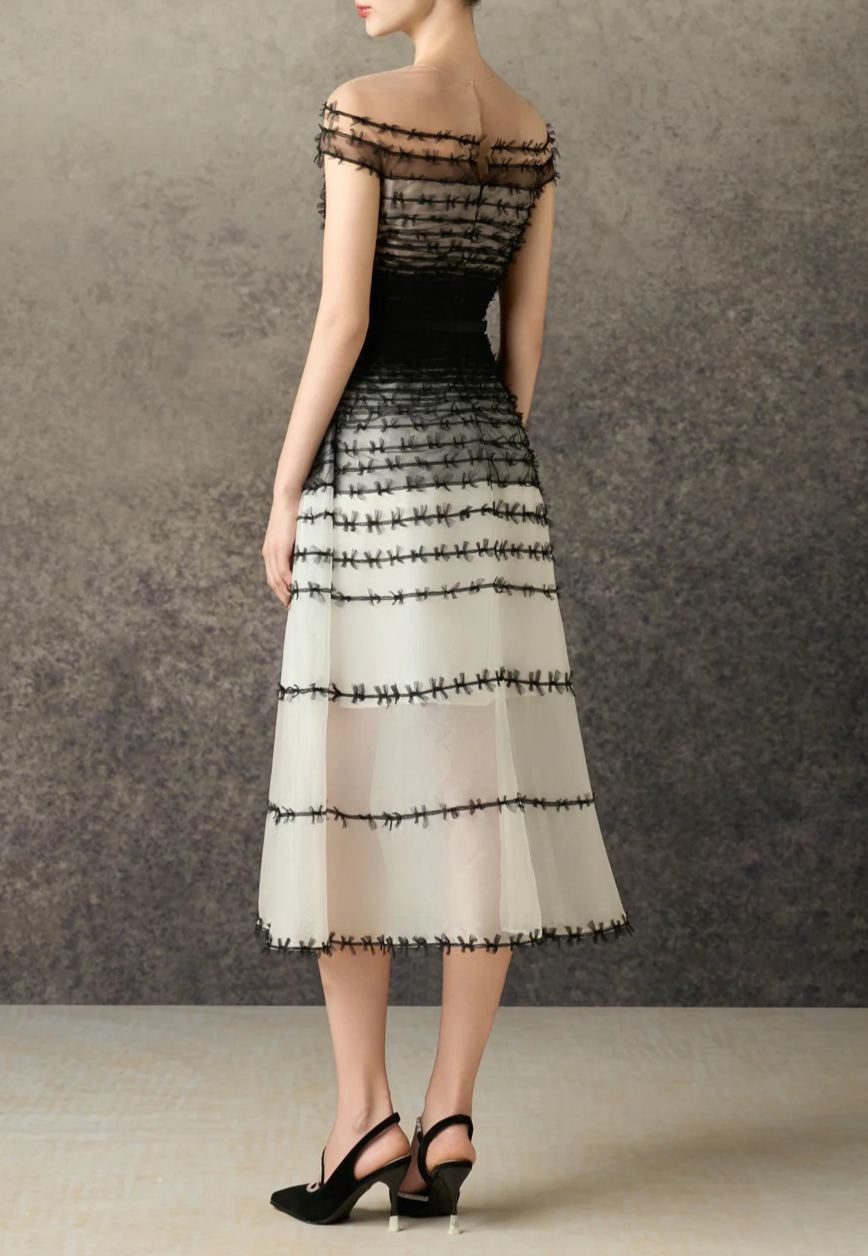 Nasrin Off Shoulder Hayley Mesh Midi Dress