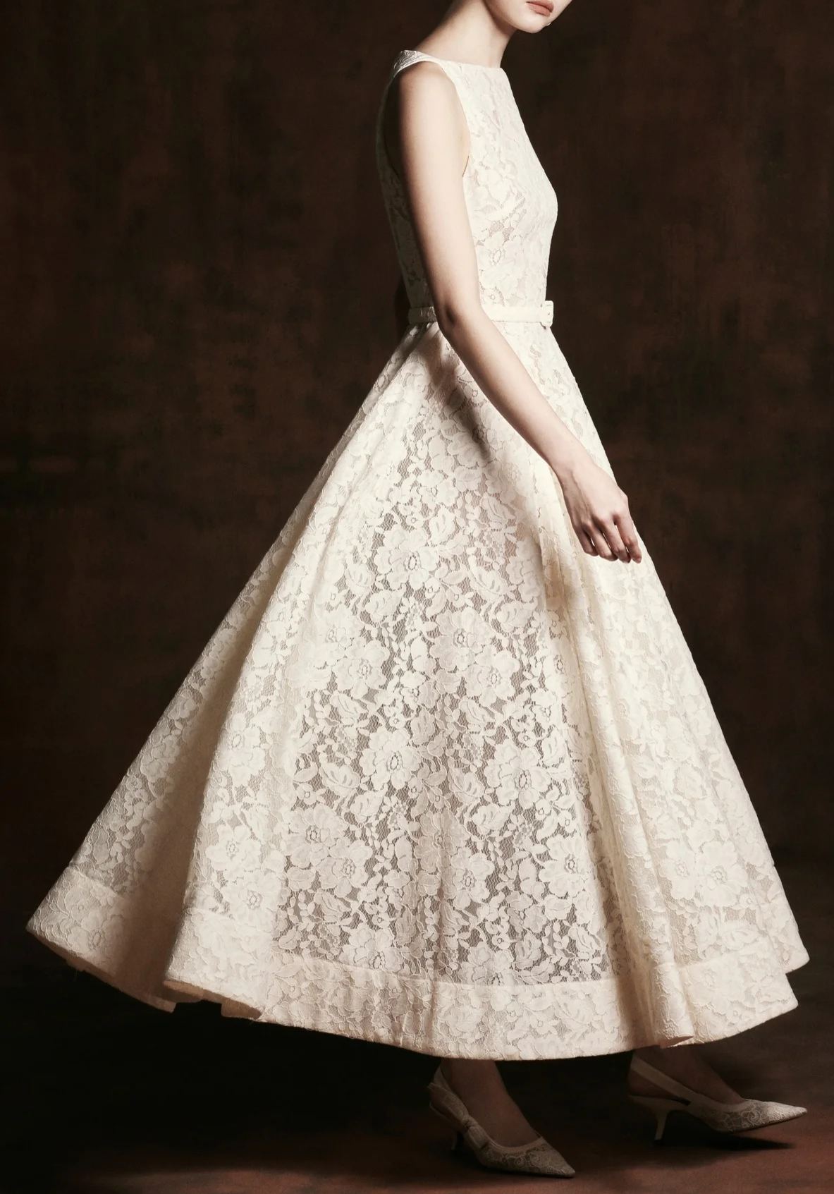 Junlet White Mock Neck Floral Lace Maxi Dress