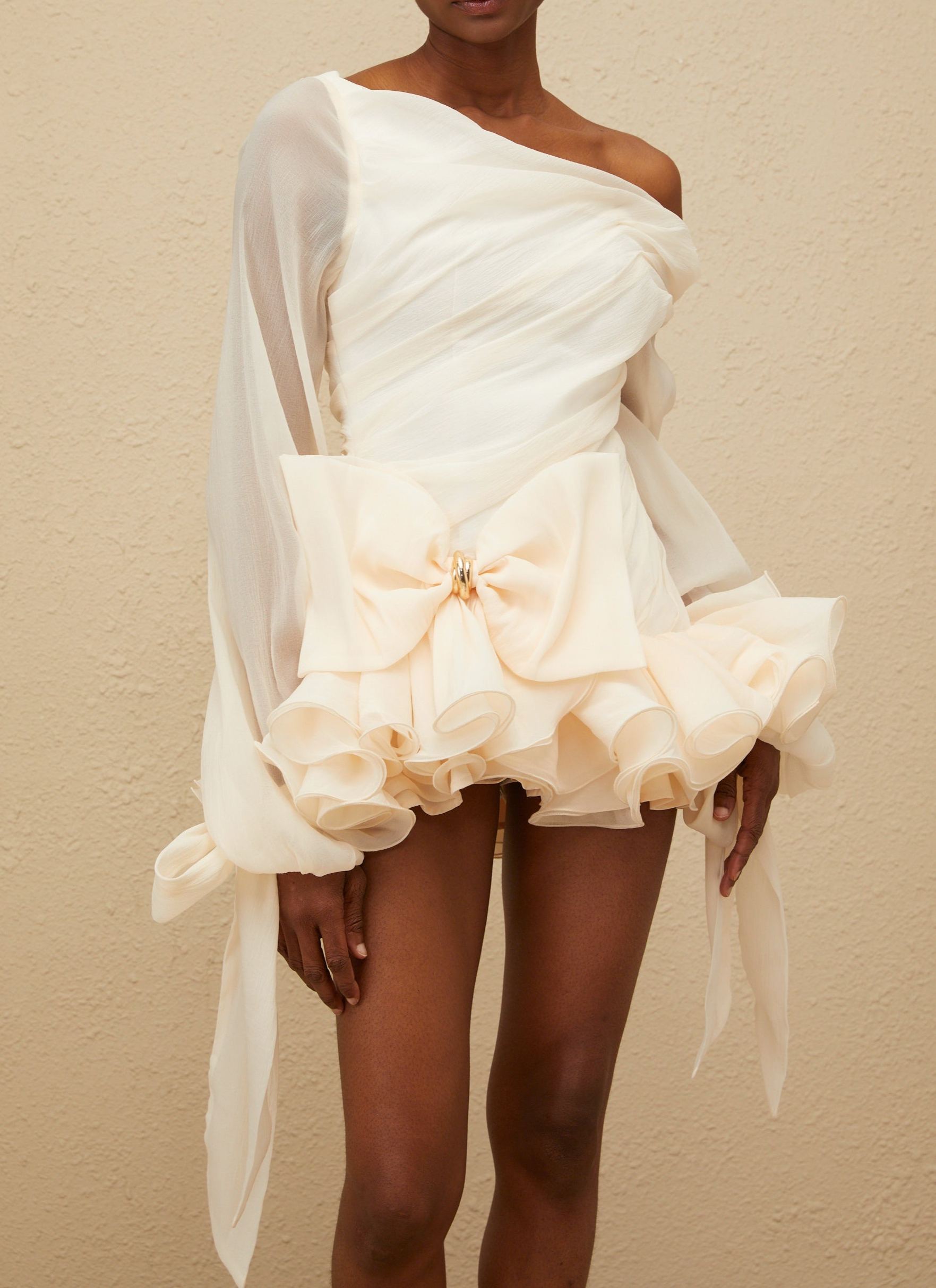 Fisher White Bowknot Bubble Mini Dress