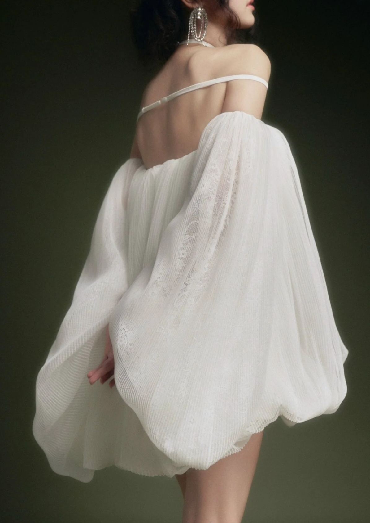 Aminah white floral-appliqué pleated tulle mini dress