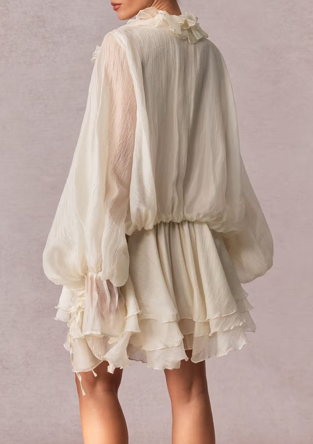 Zéphyrine floral-appliqué tiered mini dress in Neutrals