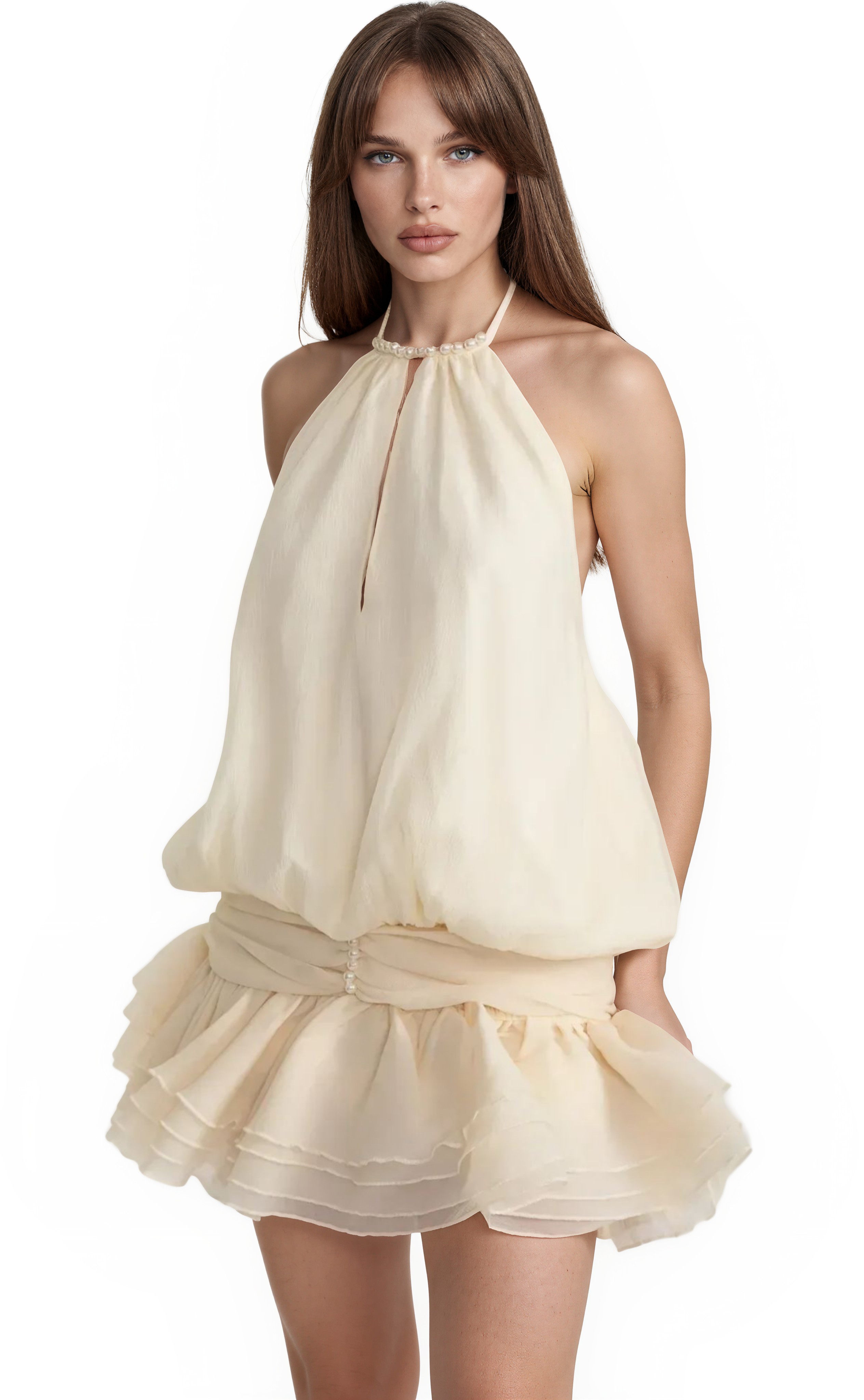 Auriane Pearl Mesh Ruch Skirt Set