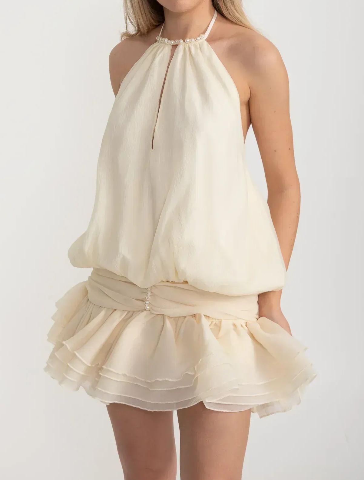 Aqil Pearl Mesh Ruch Skirt Set