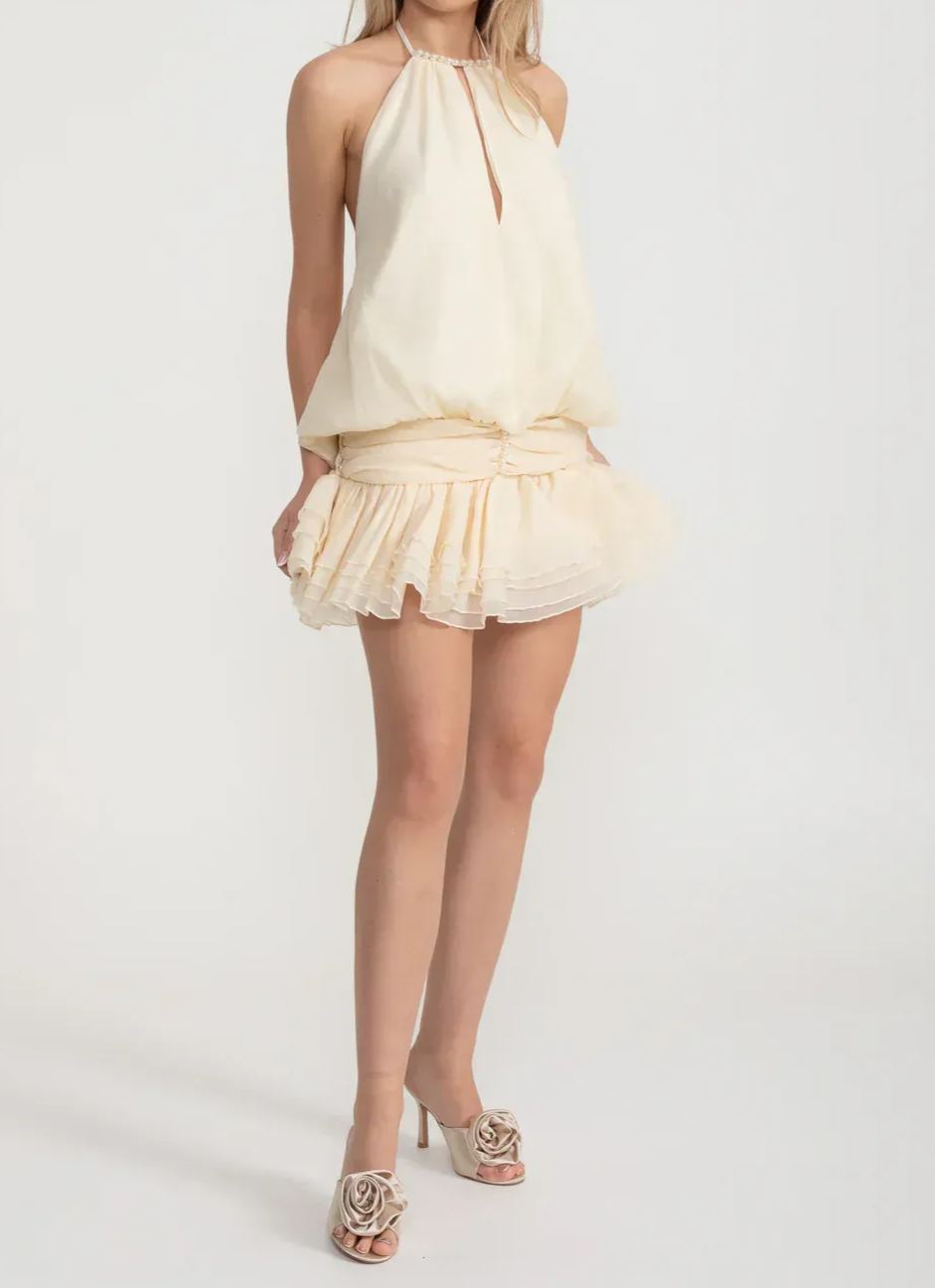 Aqil Pearl Mesh Ruch Skirt Set