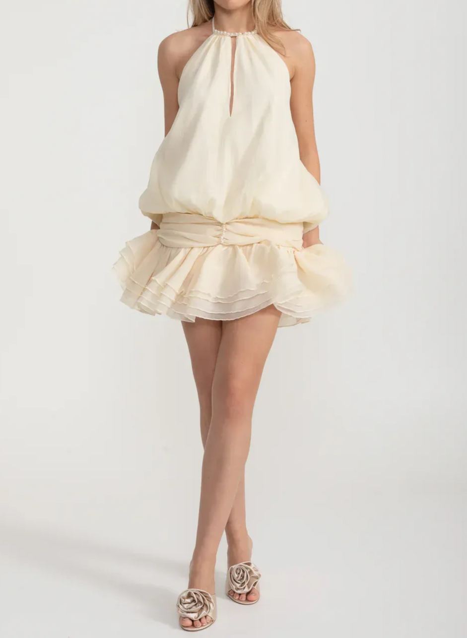 Aqil Pearl Mesh Ruch Skirt Set