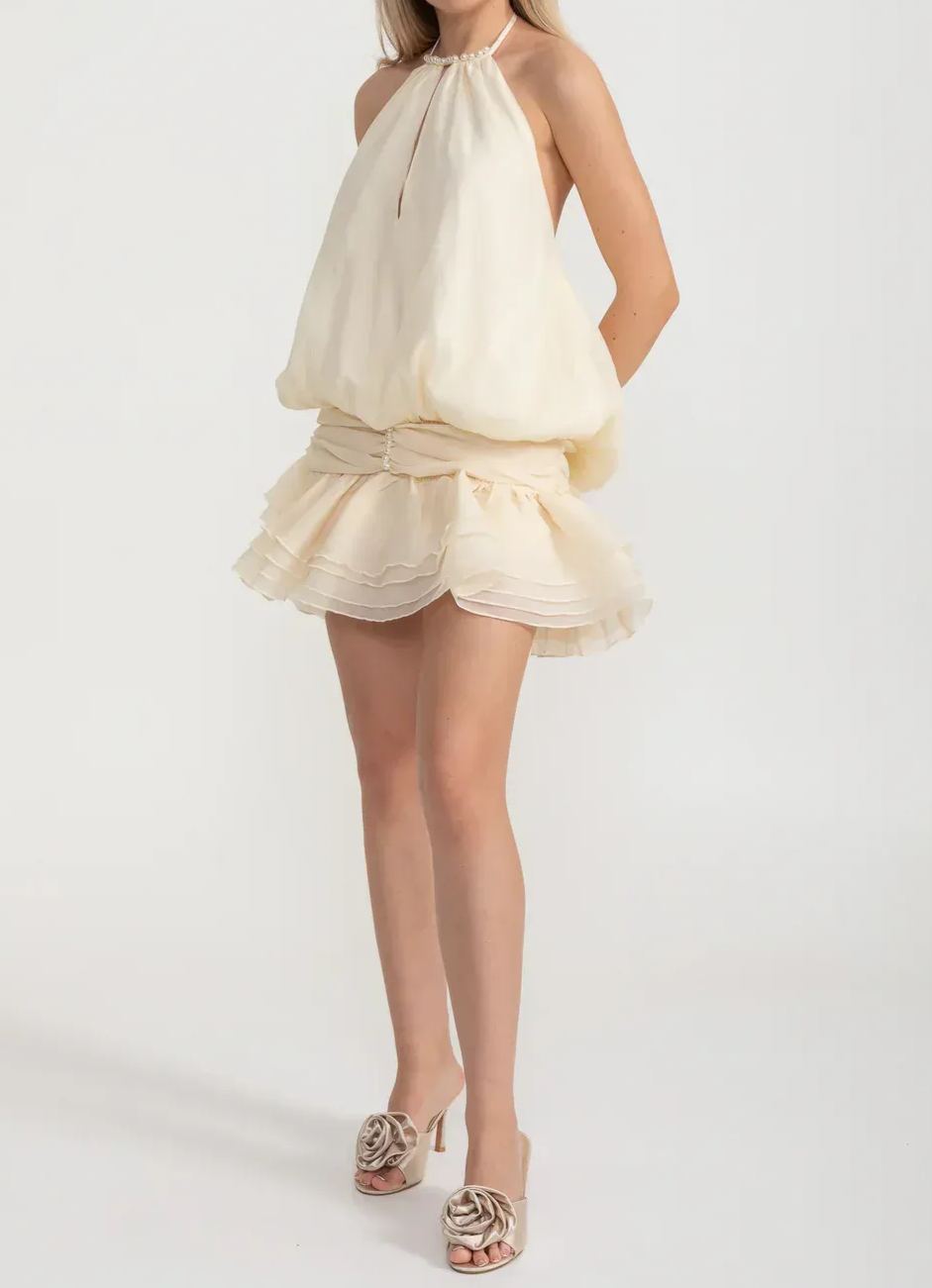 Aqil Pearl Mesh Ruch Skirt Set