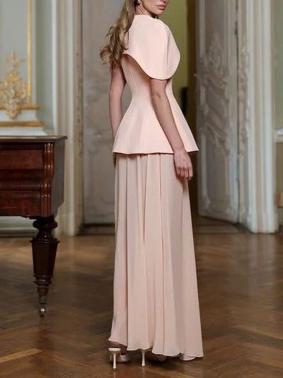 Dechen Pink Layered Cape Sculptural Maxi Dress Set