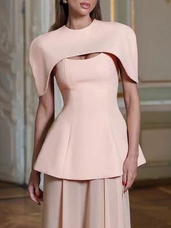 Dechen Pink Layered Cape Sculptural Maxi Dress Set