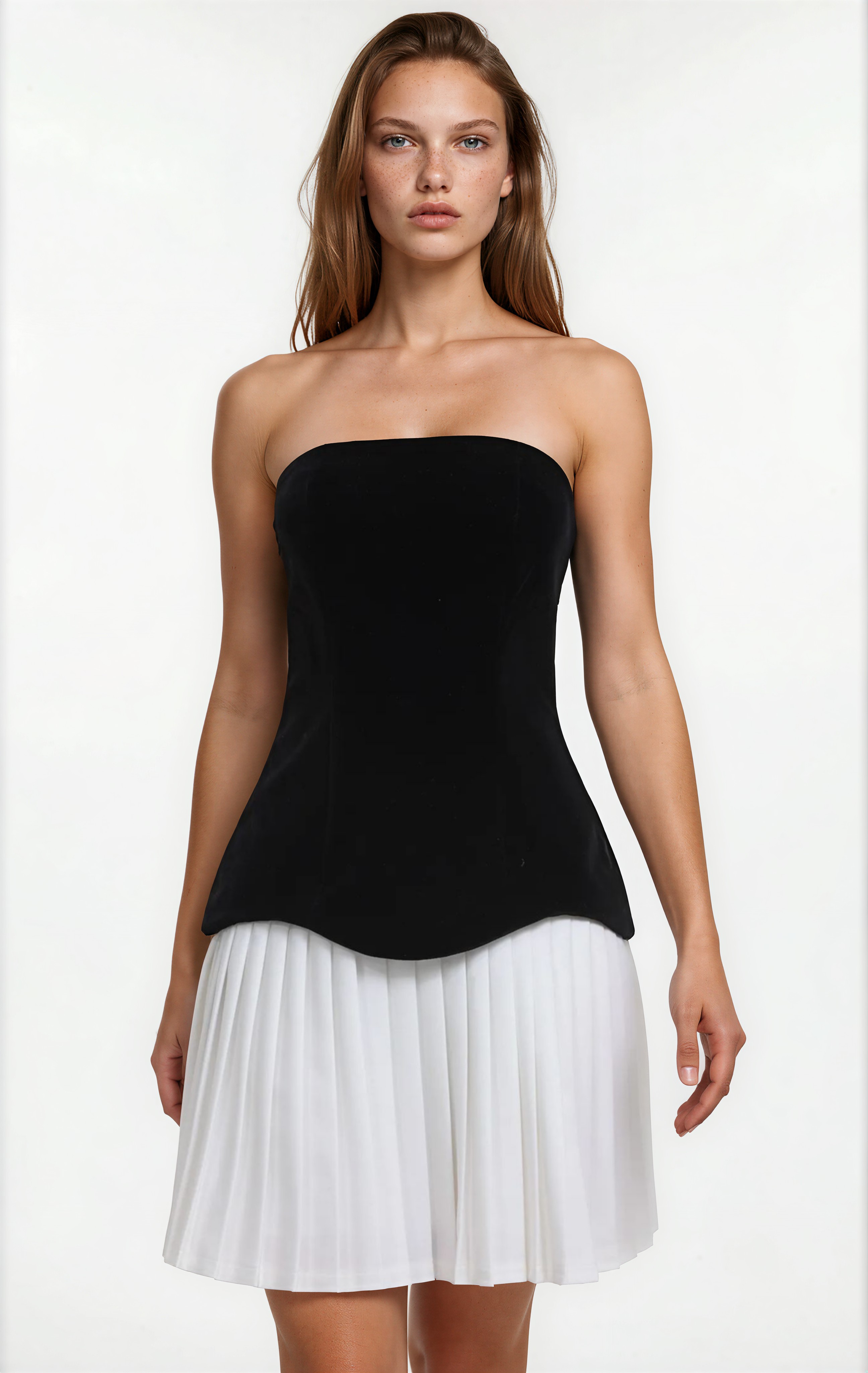 Védís Color Block Velvet Bodice Mini Dress