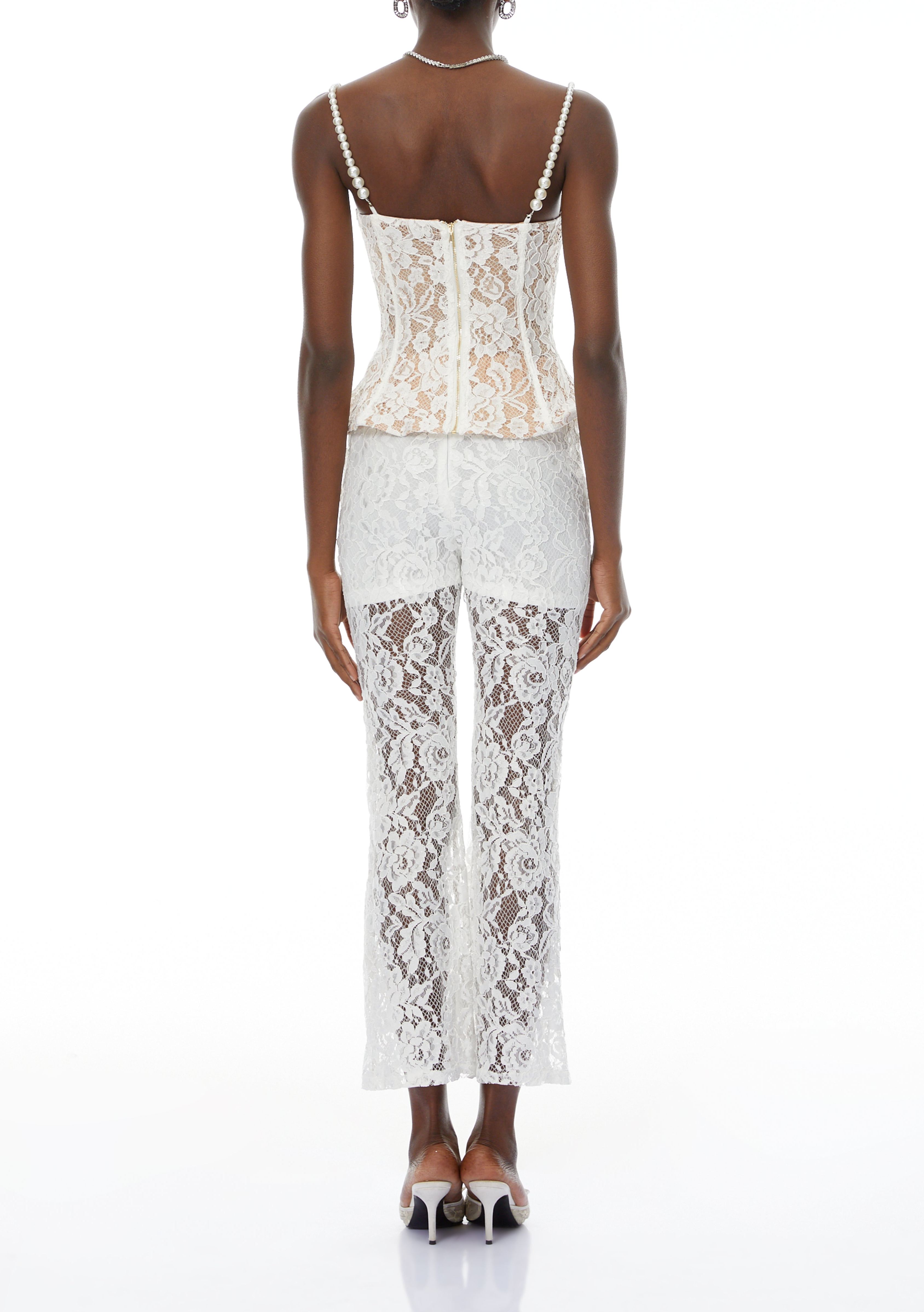 Adèle White Floral Lace Top & Trousers Set