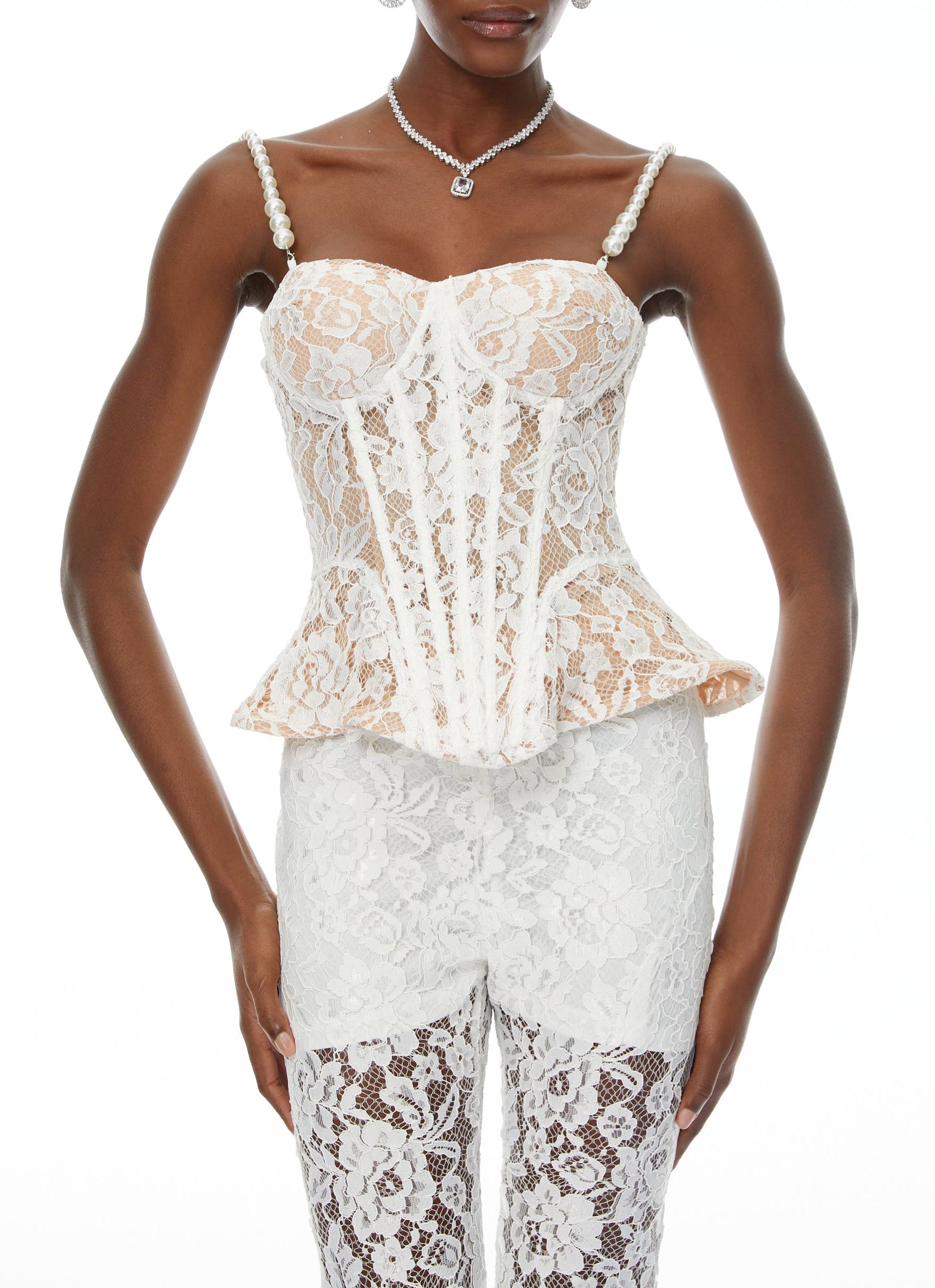 Adèle White Floral Lace Top & Trousers Set