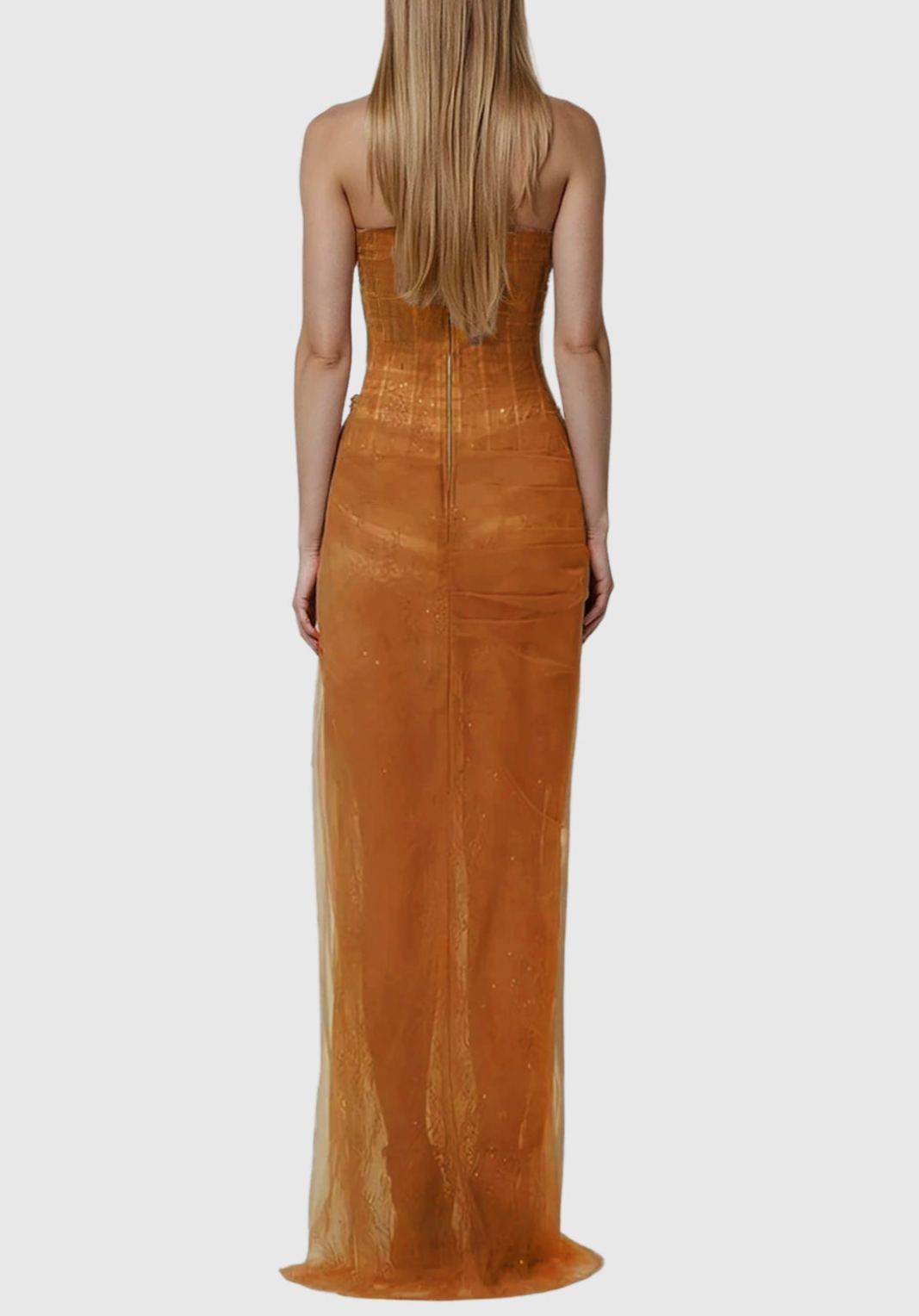 Zéphyrine One Shoulder Corset Mesh Maxi Dress In Brown