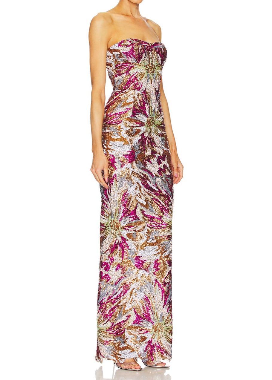 Mumphey Strapless Embellished Floral Maxi Dress