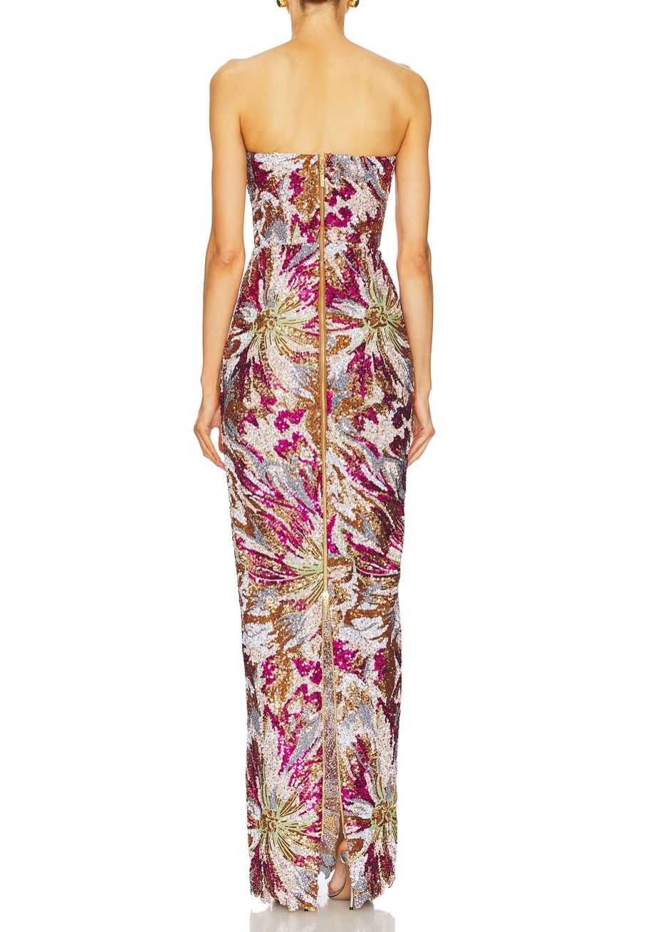 Mumphey Strapless Embellished Floral Maxi Dress