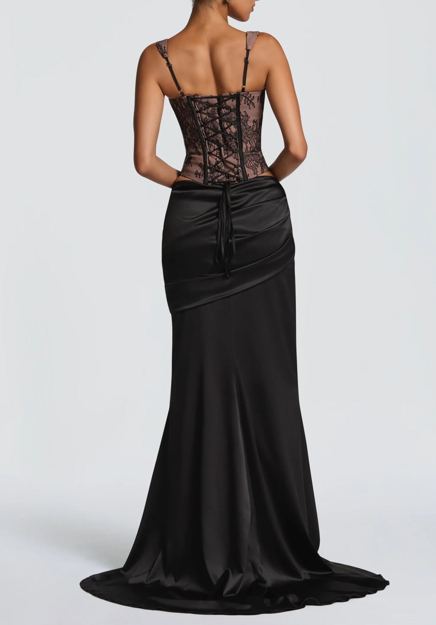 Bluma Black Lace Top & Ruched Skirt Set