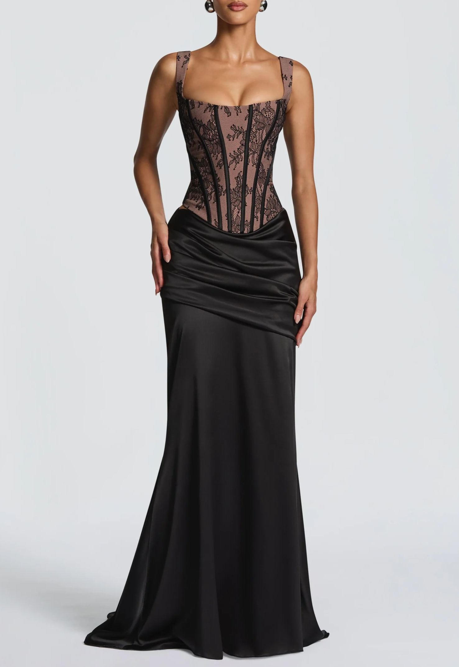 Bluma Black Lace Top & Ruched Skirt Set