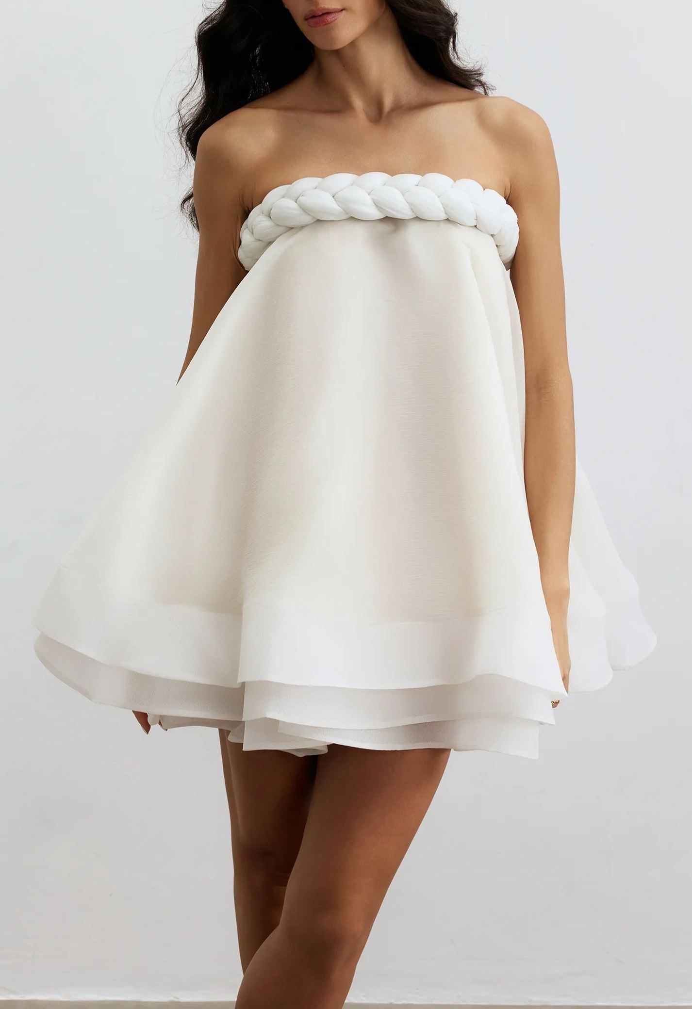 Gradient Ruffle Puffy Mini Dress In White