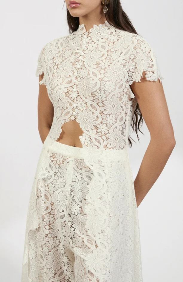 Leviah White Floral Lace Top & Trousers Set
