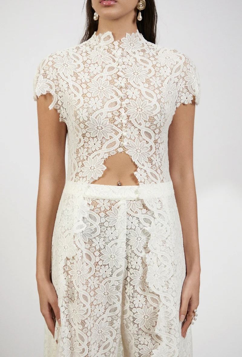Leviah White Floral Lace Top & Trousers Set