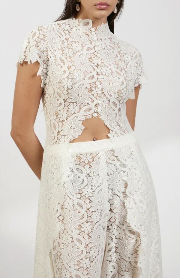 Leviah White Floral Lace Top & Trousers Set