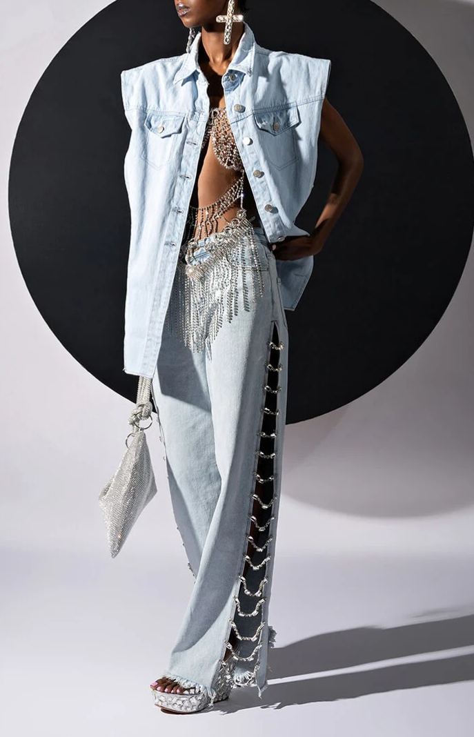 Hiroshi Cutout Denim Pants In Blue