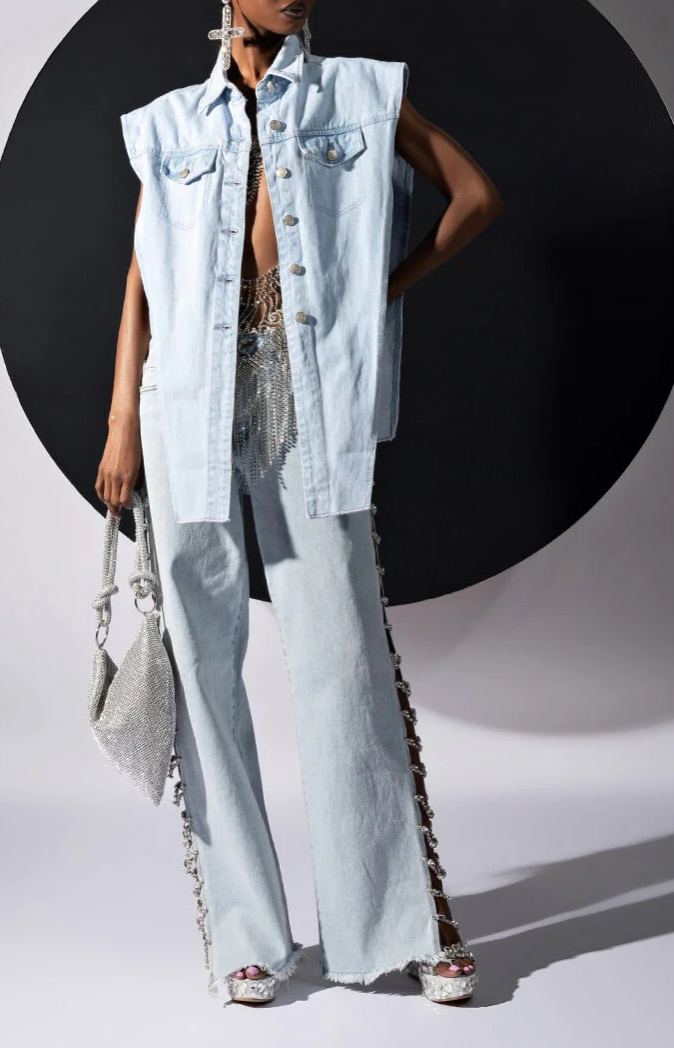 Hiroshi Cutout Denim Pants In Blue