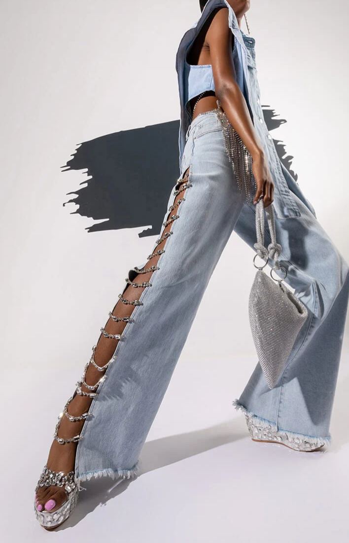 Hiroshi Cutout Denim Pants In Blue