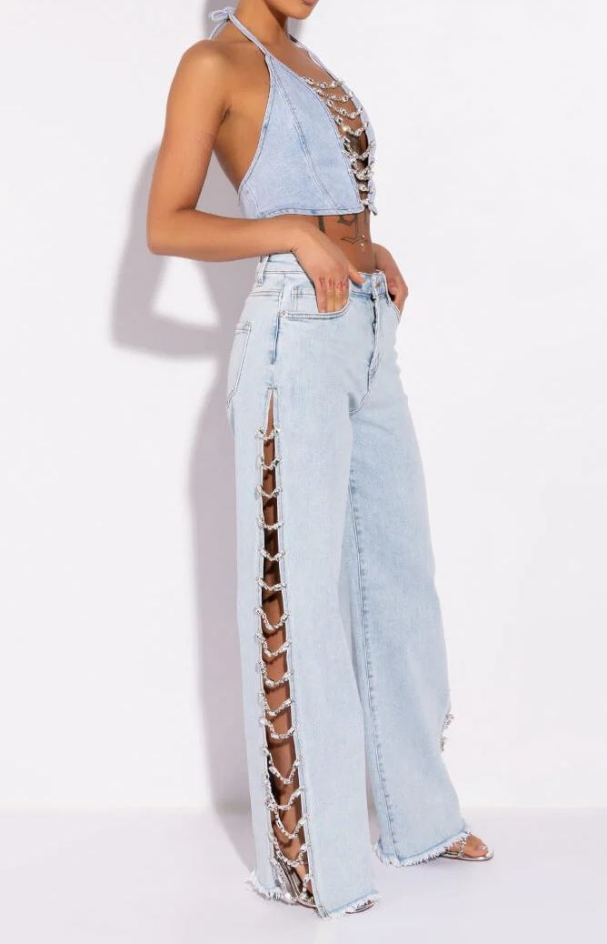 Hiroshi Cutout Denim Pants In Blue