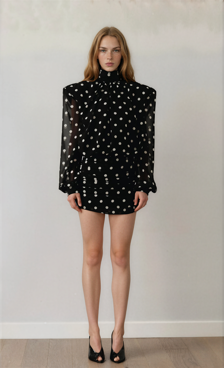 Kirasp Long Sleeve Dot Mini Dress