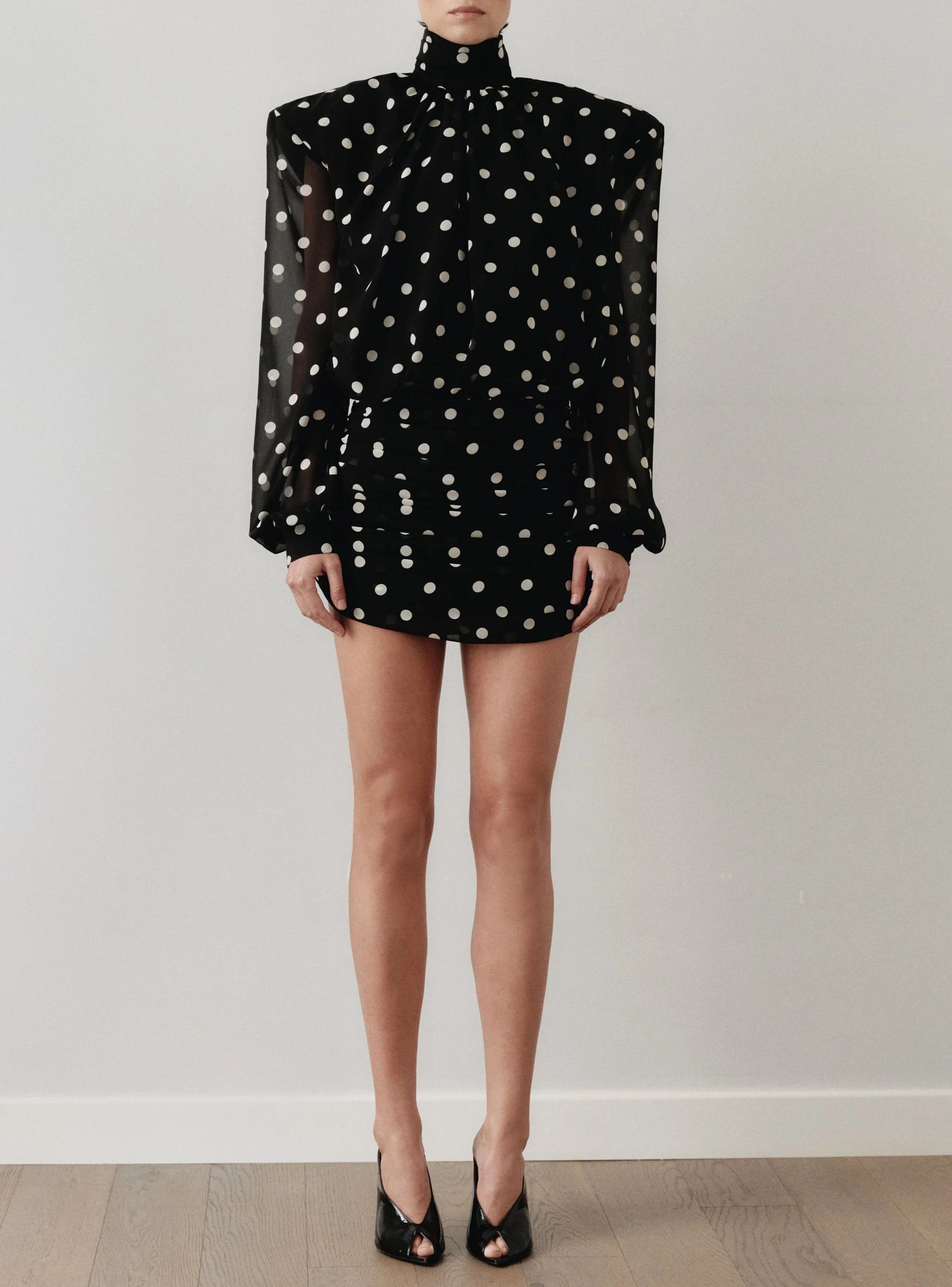 Kirasp Long Sleeve Dot Mini Dress