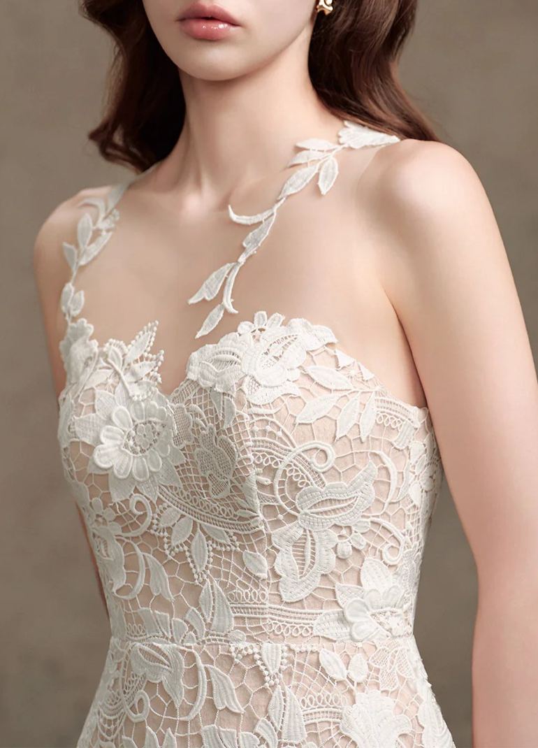 Nathalie White Lace Illusion Midi Dress