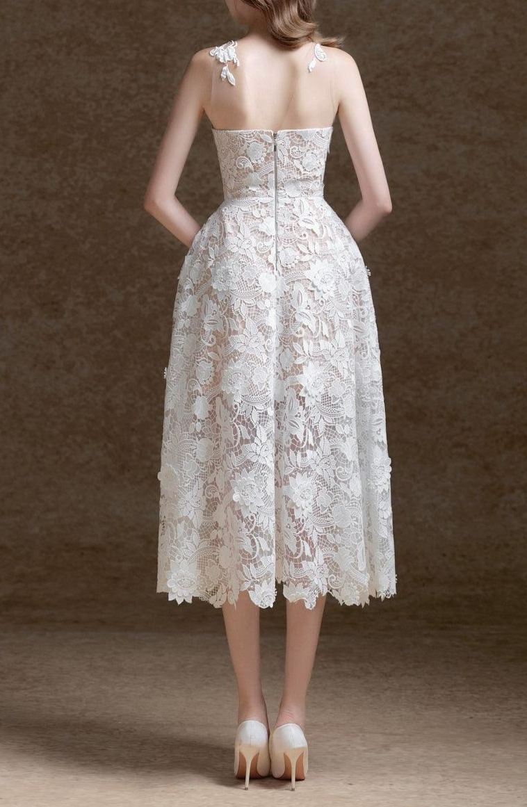 Nathalie White Lace Illusion Midi Dress