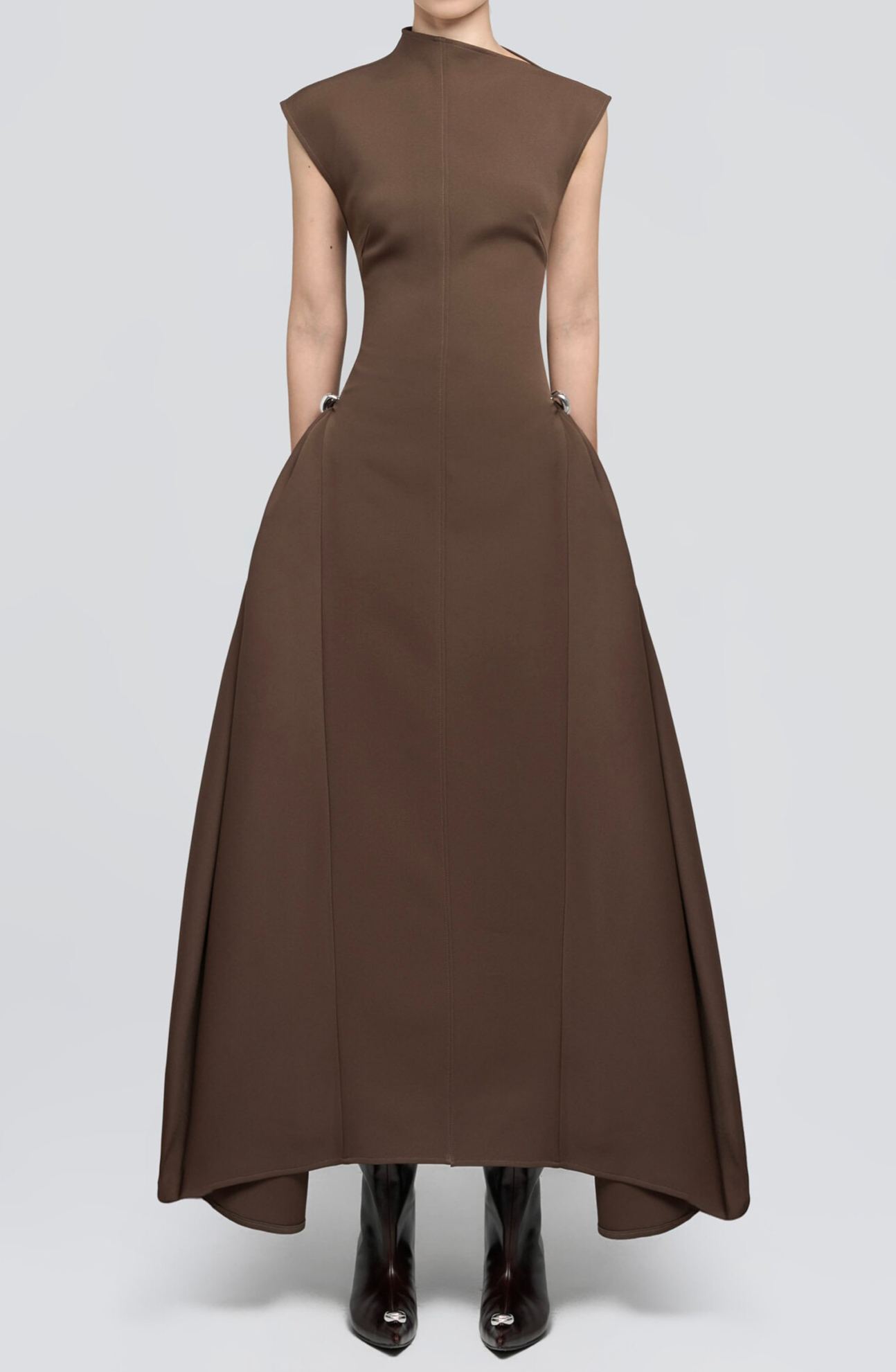 Jetgraph Sleeveless Asymmetric Maxi Dress In Brown