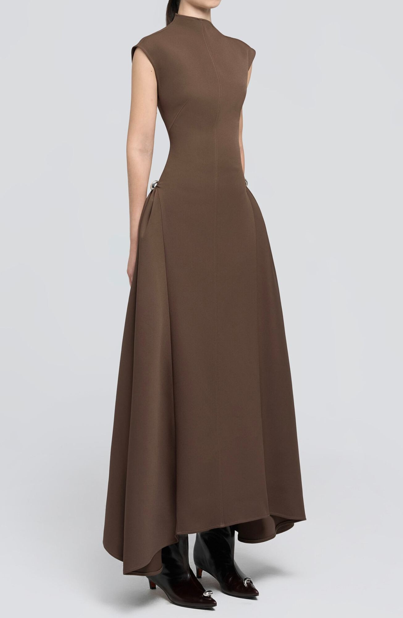 Jetgraph Sleeveless Asymmetric Maxi Dress In Brown