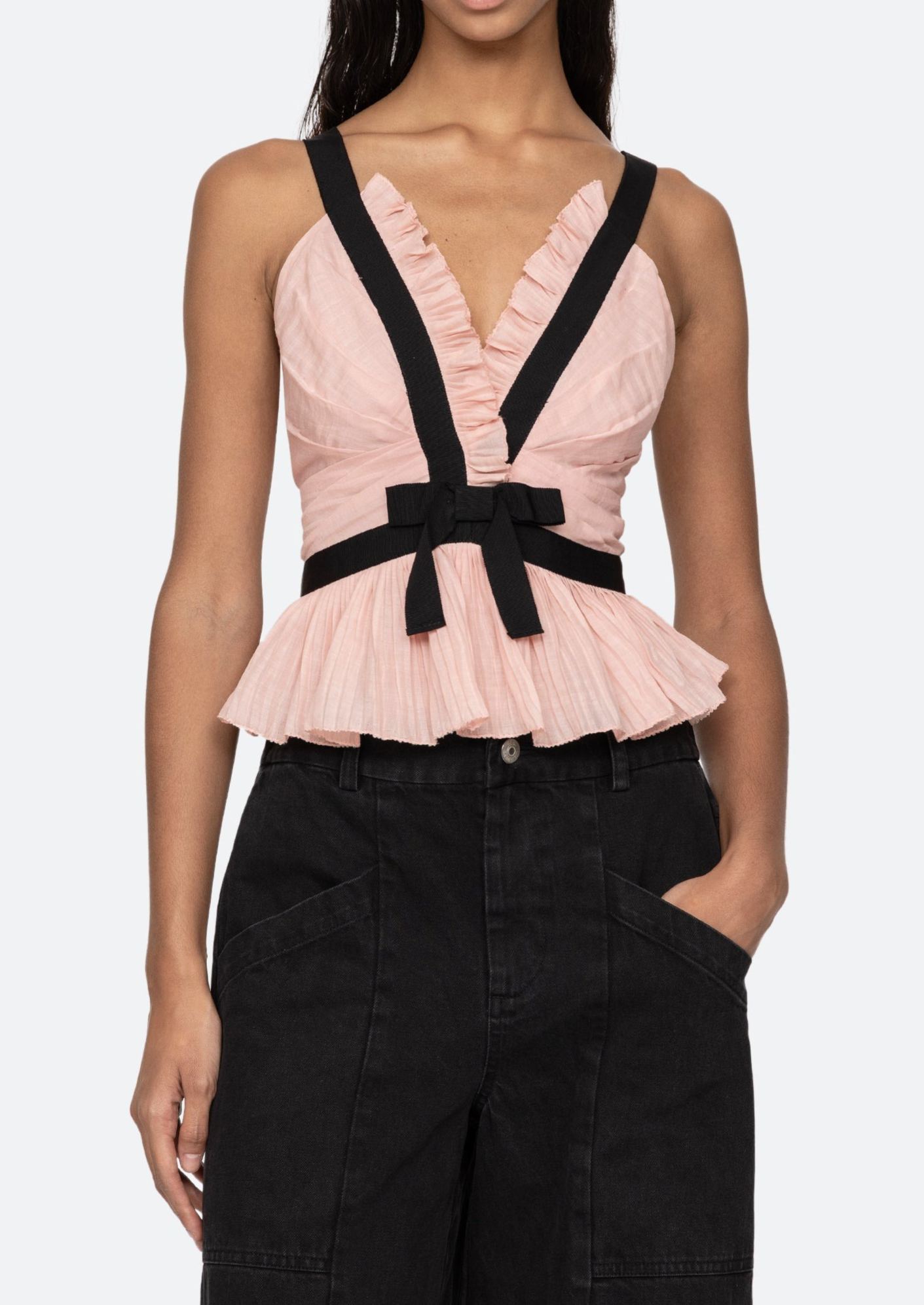 Fearghal V Neck Bow Top In Pink